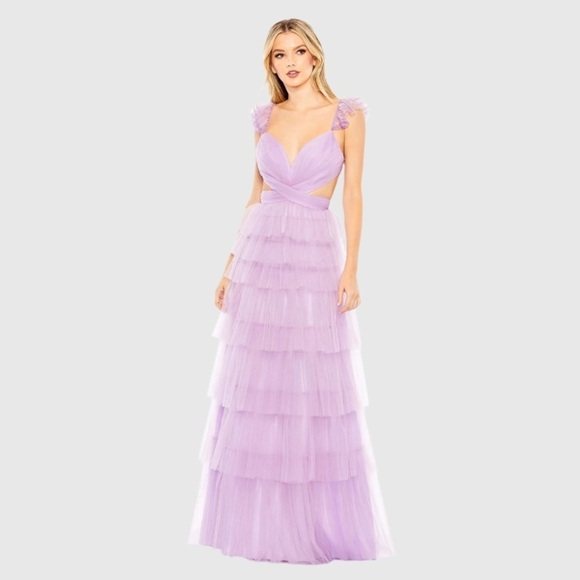 MAC DUGGAL 50670 NWT Ruffle Tiered Tulle Cut Out Gown - Picture 1 of 9